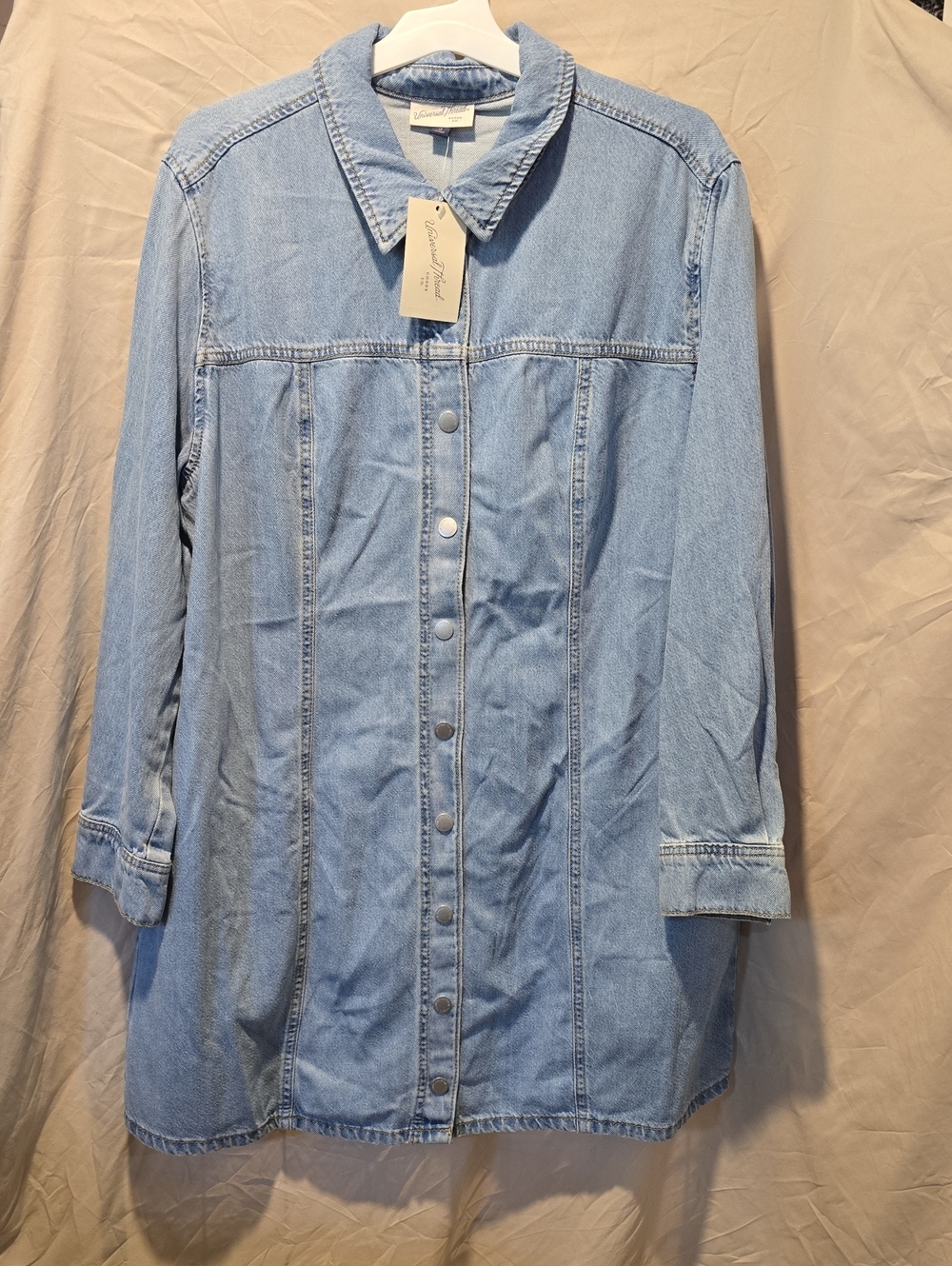 Universal Thread Light Blue Longline Mini Length Denim Shirt Dress